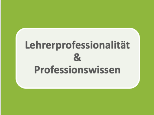 Grüner Hintergrund mit grauem Quadrat mit der Aufschrift "Lehrerprofessionalität & Professionswissen"